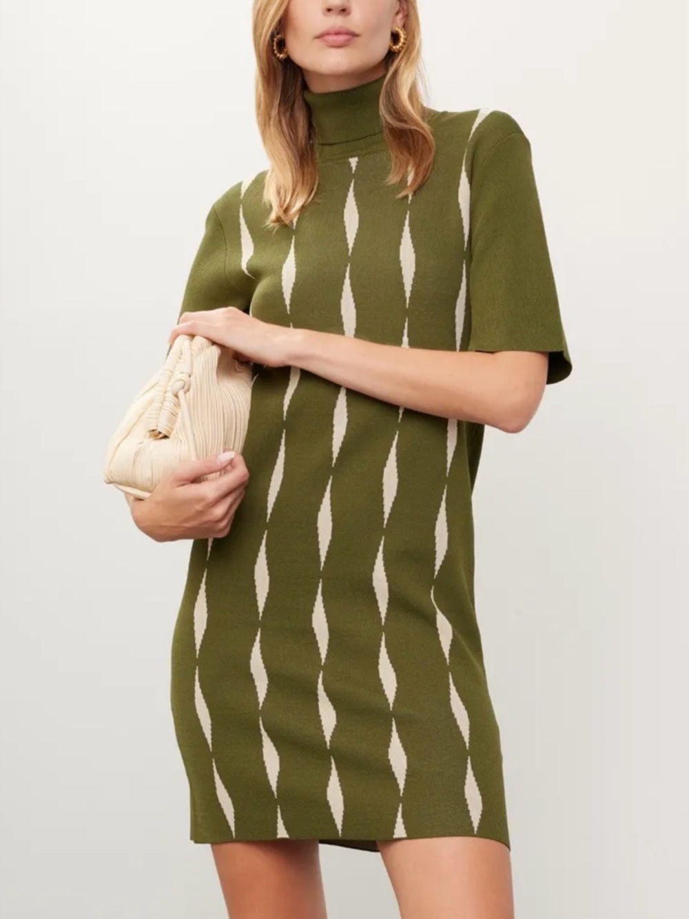 Saunders Collective x RTR Green Jacquard Short-Sleeve Turtleneck Knit Dress